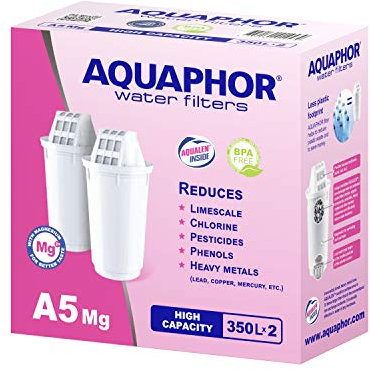AQUAPHOR 2x Wasserfilter A5 Mg. Reichert das Wasser mit Magnesium an. 350 Liter Kapazität. Kompatibel mit Filterkannen Aquaphor Prestige, Provence.