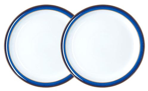 Denby - Imperial Blue Small Plates Set of 2 - Dishwasher Microwave Safe Crockery 17.5cm - Royal Blue, White Ceramic Stoneware Tableware Side Plates - Chip & Crack Resistant