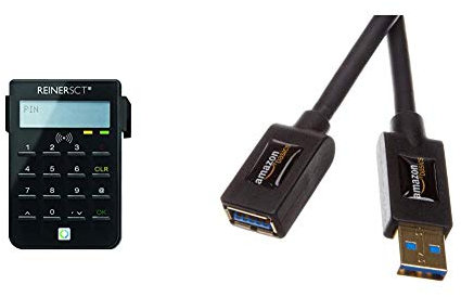 REINER SCT cyberJack RFID Chip-Kartenlesegerät | Generator für Online-Banking; & Amazon Basics USB 3.0-Verlängerungskabel (A-Stecker auf A-Buchse) 3 m (Abwärtskompatibilität zu USB 2.0 und 1.1)