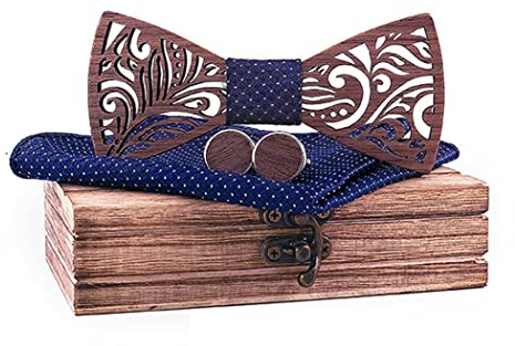 PSZYQF Noeud Papillon Bois Sculpté Fait Main, Accessoire de Décoration pour Smoking et Costume pour Fête, Cérémonie et Mariage (C8, 3Pcs)