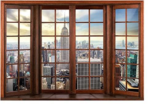 Carta Da Parati Fotografica 3D Effetto Finestra New York Panorama - Include Colla - Moderna Design Carta per Pareti Soggiorno Camera Da Letto Sala Fotomurali In Tessuto Non Tessuto TNT (208x146 cm)