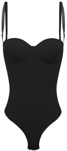 Freebily Kvinnor Ärmlös Deep V-Neck Shapewear Body Shaper Bustier Bodysuit Elegant Platt Mage Bantning Shaping Bodysuit, Svart, S