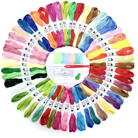 Embroidery Threads 50 Skeins Pack, DSL Cross Stitch Threads 8m (6 Strand) Rainbow Colour Embroidery Floss, Friendship Bracelets Threads, Crafts Sewing Thread with Needles, Bobbins, Threader, etc