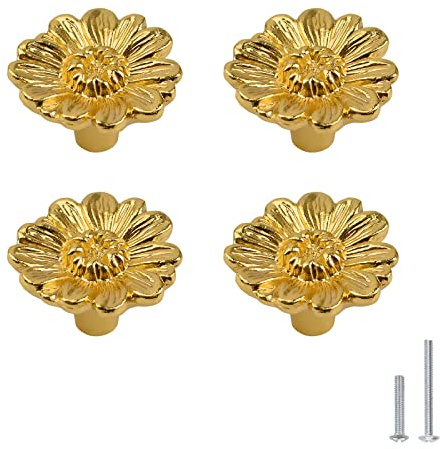 MOROBOR Zink Alloy små tusensköna knoppar blomformade skåpknoppar för skåp låda skåp byrå drar handtag enkelt hål hårdvara handtag 4 delar