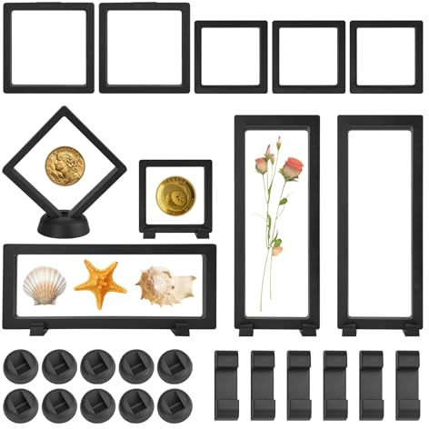 CRITIVE-SHOP 10PCS Expositor Flotante 3D para Monedas, Soportes De Exhibición con Marco Flotante Transparente, Cajas para Guardar Joyas con 16 Ranuras, Marco para Monedas Joyas Medallones Y Fósiles