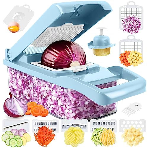 MAIPOR Vegetable Chopper Pro, Multifunctional 13 in 1 Food Chopper, Kitchen Vegetable Slicer Dicer Cutter With 8 Blades for Onion Carrot and Garlic With Container (Blue)
