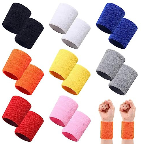 16 Stück Wristband Sport Schweißband Handgelenk Herren und Frauen Baumwolle Elastisches Sport Wristbands Atmungsaktives Rutschfestes Feuchtigkeitsableitendes Armband Farbe