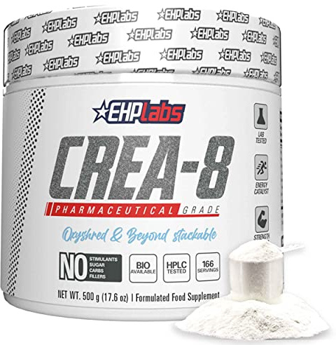 EHP Labs CREA-8 Micronized Creatine Monohydrate Powder - Unflavored Creatine Powder for Muscle Growth, Increased Strength, Enhanced Energy Output and Improved Performance - 100 Servings (500g)