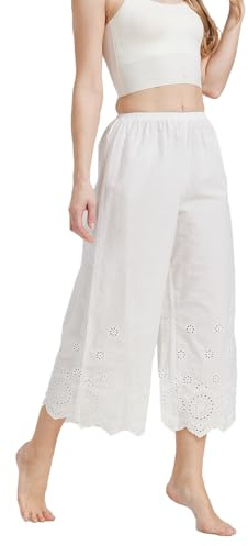 BEAUTELICATE Donna Pantaloncini Sottogonna Vittoriano Pigiama Vittoriano Cotone Medievale Costume Mutande Larga Casual Sottovesti a Pantalone (Avorio - Ricamato Fiore, XXL)