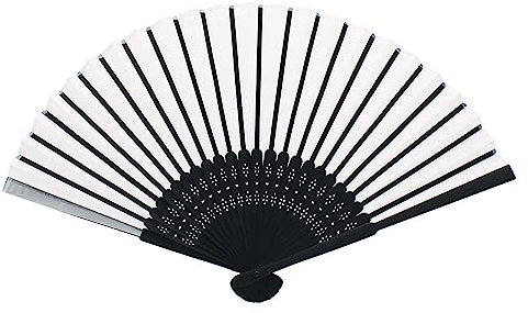 OLILLY – 50 abanicos de tela blanca con marco de bambú negro – Abanico de lujo (blanco/negro)