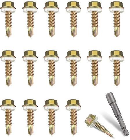 100 Schrauben Blechschrauben Selbstschneidend Kohlenstoffstahl Selbstschneidende Schrauben mit Dichtung Schrauben für Dachbleche Selbstschneidend für Blechschrauben Karosserie Alu Blech (M4*25mm)