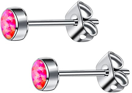 G23, orecchini a bottone in titanio opale per donne e ragazze, ipoallergenici, con pietra natale da 3 mm, 4 mm, 5 mm, 7 mm, per orecchie sensibili, gioielli da donna alla moda, 3mm, Titanio, Opale