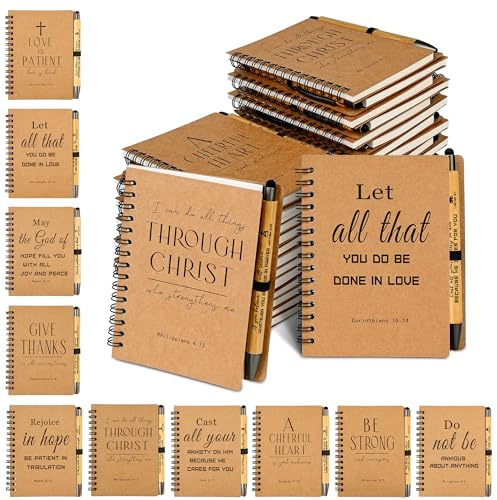 INSADA 10 uppsättningar med kristna spiralanteckningsböcker bulk bönjournaler med pennor litet anteckningsblock (13,8 cm x 11 cm) – inspirerande gåvor för kyrkliga medlemmar, bibelstudiegrupper och