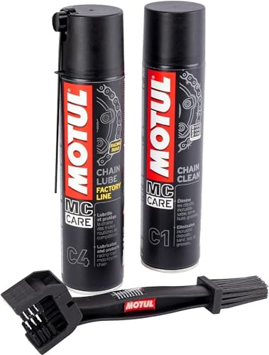 AER MOTO SPARE PARTS KIT PULISCI LUBRIFICA CATENA - C4 400ml + C1 400ml + SPAZZOLA PULIZIA CATENA MOTO SCOOTER