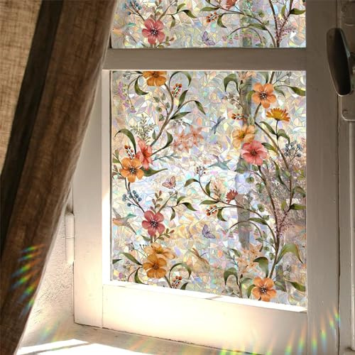 WBQMUNY Stained Glass Window Film,Window Privacy Films,Rainbow Glass Decals Stickers for Home Anti UV17.7 x 43.3