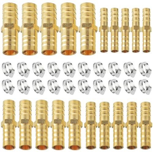 EPLZON Raccord de tuyau en laiton, 6/8/10/12 mm Tuyau droit en laiton, Avec 20 colliers de serrage (φ6-12), Convient pour les tuyaux d'air, les tuyaux d'eau, les tuyaux de carburant(20 Pièces)