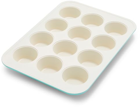 GreenPan Bakewell Moule à muffins 12 moules à muffins en céramique antiadhésive saine, sans PFAS, plaque de cuisson durable, ustensiles de cuisine polyvalents, facile à nettoyer, moule à muffins vif,