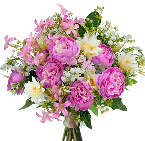 Zythrem Bouquet di Peonia Artificiali per Decorazioni, Fiori Artificiali Realistici, Bouquet Fiori Artificiali di Seta, per Esterno Interno Matrimoni Giardino Casa