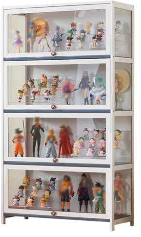 Koubhyj Vitrine, Vitrine pour Collection Vitrine en Verre Vitrine Salon Meuble Vitrine Verre Cadre en Bambou Naturel Vitrine pour La Maison(80x33x140cm-4Couche/Blanc-Transparent sur Trois Côtés)