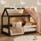 smartwood Montessori Hausbett 90x200 - Schwarz - für Kinder - Kinderbett mit Lattenrost & Verstellbarer Rausfallschutz - Milo Bett aus Massivkiefernholz für Jungen & Mädchen - Belastbar bis 230 kg