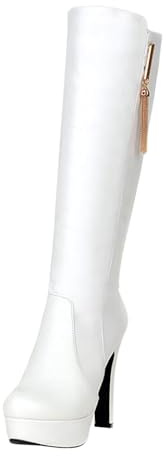 Générique Cuissarde Femme Hiver Cuissardes Pendentif en Métal Sexy Santiag Talons Hauts Cuir Boots Mode Confortable Bottes Haute Vintage Chaussures botte