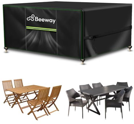 BEEWAY Gartenmöbel Abdeckung Wasserdicht, Schutzhülle Abdeckplane für Gartentische Terrassenmöbel Möbelsets - 420D Oxford Gewebe, Anti-UV, Winterfest, 150 x 90 x 72cm