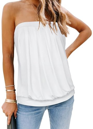 Womens Tube Tops Summer Strapless Bandeau Tanks Casual Sleeveless Vest Off Shoulder Shirts(White,XL)