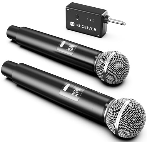 Microphone Wireless, Microphone with One-to-One Chip Connection, 40H Duration, 200 FT Distance Receiving, Rechargeable Receiver, Wireless Microphones for Singing, Video Recording, Home Party (Black)