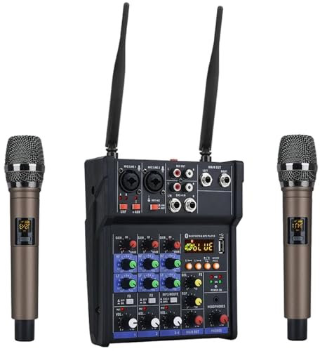 Controladores de DJ, Woopker Consola mezcladora de audio de 4 canales con micrófono inalámbrico Mezclador de sonido Entrada USB Mezclador de DJ(Black Set)