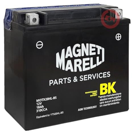 Magneti Marelli Batteria YTX20HL-BS AGM, BATTERIA AUTO per Moto, 12V 18Ah, Senza Manutenzione, Completa di Liquido per Attivazione