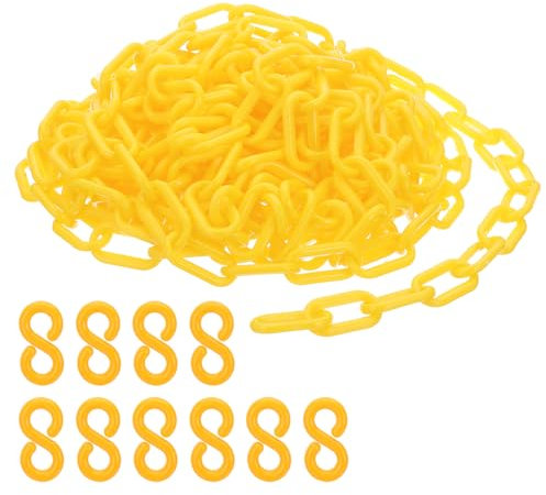 PATIKIL Enlaces de Cadena de Plástico, 30 Pies de Cadenas de Seguridad, Cadenas de Plástico Amarillas para Barreras, Control de Multitudes,Espera y Decoración