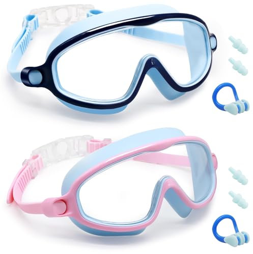 7 Stück Schwimmbrille Set - Verstellbare Silikon-Schwimmbrille für Kinder, Anti-Beschlag, UV-Schutz, Taucherbrille für Mädchen und Jungen