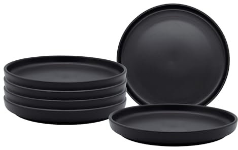Piatti piani in ceramica fine Spetebo, set da 6 pezzi, diametro 27 cm, lavabili in lavastoviglie, adatti per forno e microonde, nero opaco
