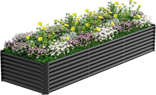 Jardineras Exterior Grandes, 366 x 122 x 61 cm, Resistente a la Intemperie Huerto Elevado ，¡Jardín Elevado Rectangular de Acero Inoxidable para el Cultivo de Hortalizas, Plantas, Flores y Mucho más