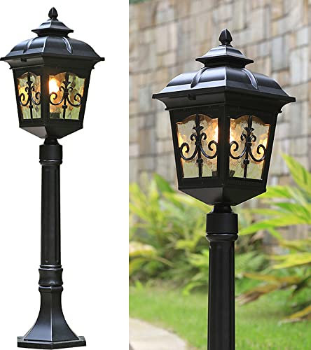 Lámpara de pie antigua para exteriores, retro, de aluminio fundido, con rejilla de ventana, 82 cm, iluminación de jardín vintage, E27 máx. 80 W, IP55, impermeable