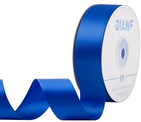 QIANF Electric Blue Ribbon 1 Inch Double Face Satin Ribbon for Gift Wrapping Hair Bows Making Chair Sash Valentine's Day Wedding Birthday Party Invitation Decorations Floral Craft Sewing, 25 Yards