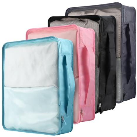 Nagoyuki 4 PCS Large Packing Cubes,40x30x12CM Same Size Suitcase Organiser Bags Compressible Expandable Packing Cubes for Suitcase, Luggage,Handy Helper (Colorful)