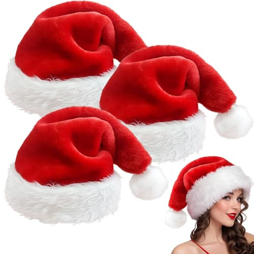 MORAINJAY 3 Pack Santa Hat for Adults,Classic Father Christmas Hats for Adults Unisex,Soft Plush Fur Xmas Holiday Hats,Thicken Santa Claus Hat for Christmas New Year Festive Theme Party
