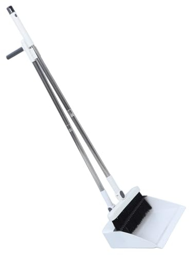 GLEAVI Scopa e Paletta Pieghevole con Manico Acciaio Spazzola Antistatica con Denti Pettine Bianco per Pulizie Domestiche Ergonomico e
