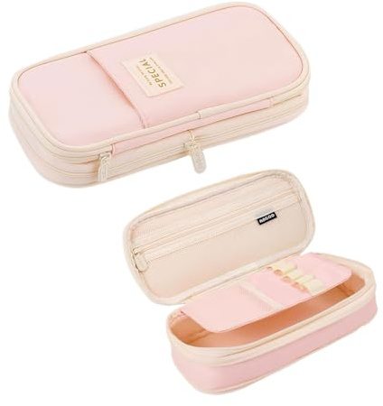 Yuannee Astuccio di Grande Capacità,Astuccio Scolastico 3 Scomparti Estensibile con Scomparti Organizer Bella Semplice Cute per Scuola Elementare Media Ragazze e Studenti Scuola e Ufficio(Rosa)