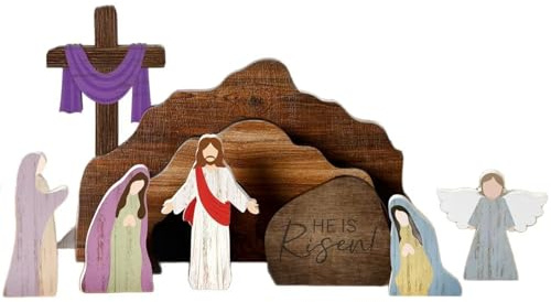 Otbushit Set presepe in Legno, Decorazioni pasquali Tomba Vuota Decorazioni pasquali Gesù per Tavolo da Ufficio in casa