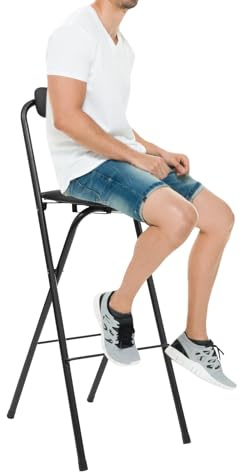 QUIOTUIR Tabouret de Bar Pliants 70 cm Hauteur avec Dossier et Coussin Rembourré Chaise Haute Pliable Ultra-Fin 70mm Capacité 125kg Acier Carbone Anti-Rouille Tabouret Bar Cuisine Moderne (Noir)