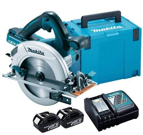 Makita DHS710ZJ Twin 18v 36v 185mm Circular Saw LXT + 2X 5.0ah, Charger + MakPac, Blue