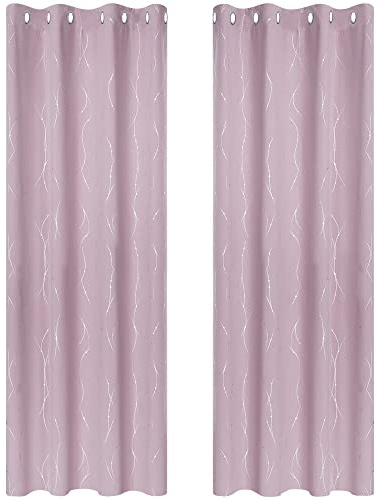 Deconovo Super Soft Blackout Eyelet Curtains Blackout Curtains Foil Dotted Line Printed Thermal Insulated Curtains for Living Room W55 x L95 Baby Pink One Pair