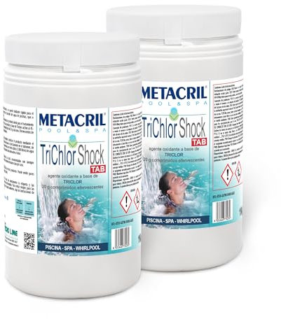 Metacril TriChlor Shock Tab, Agente Ossidante a Base di Tricloro, Pastiglie da 20g Effervescenti, per Piscina e Idromassaggio - Confezione da 2 KG (1+1)