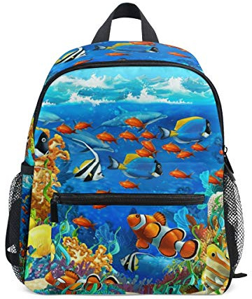 Poissons De Mer Bleus Colorés Sac à Dos Enfant Sac d'École Maternelle Préscolaire Étudiant Scolaire Cartable pour Les d'Âge de La Âgés de 2 à 7 Ans Garçons Filles