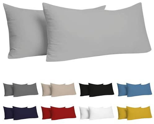 Dreamzie Kissenbezug 40 x 80 (Set mit 2) - 100% Jersey Baumwolle 150 g/qm Kissenbezüge -Grau - Für Kissen 40 x 80 cm - Kissenhülle - Kissenbezug - Resistent und Hypoallergen
