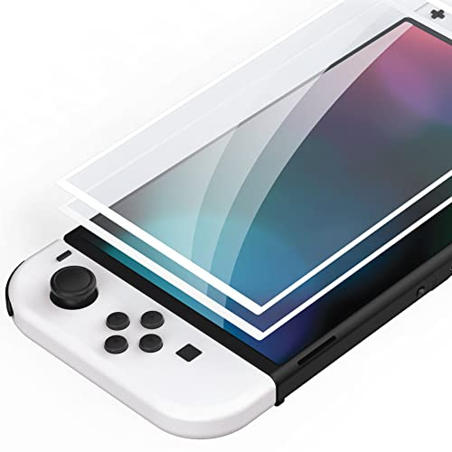 PlayVital 2 Pack Tempererat Glas Skärmskydd för Nintendo Switch OLED,Anti-Skrap Glas Helskärmsskydd för Switch OLED [HD klar] [9H Hårdhet] [Bubbelfri] [Enkel installation]