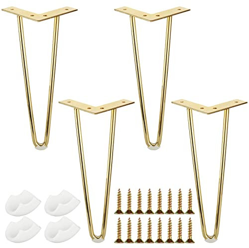 AKOLAFE 4er Set Möbelfüße Gold 30cm Tischbeine Metall Hairpin Legs Robuste Schrankbeine mit Gummischutz Haarnadel Beine mit Schrauben Metallfüße für Schreibtisch, Schrank, DIY Projekte, Nachtständer
