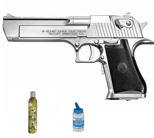 Pistola Airsoft Desert Eagle 50A GBB (colore argento) | Arma di grande realismo alimentata a Green Gas + bombola di gas e pallini (Potenza: 1 joule)